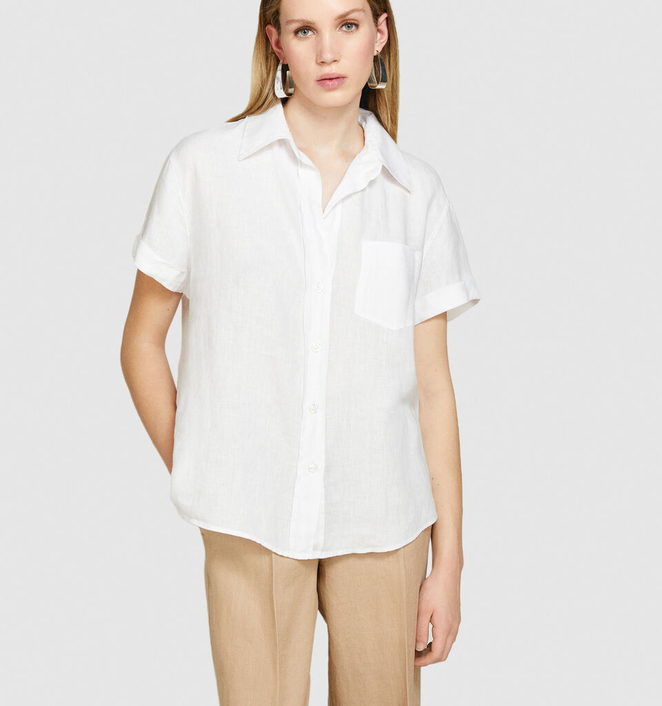 Short sleeve 100% linen shirt - women's shirts - White | Sisley image number 4